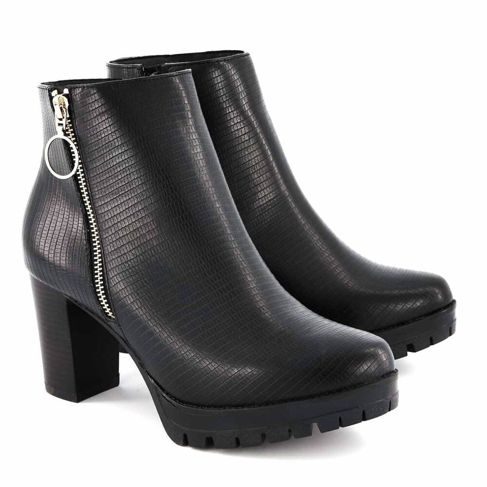 NEW ANDREA women's reptile-print ankle boot in black